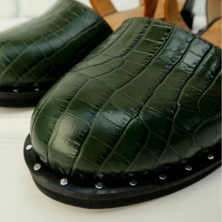 .Pantofi -  Double Belt - Croco Dark Green