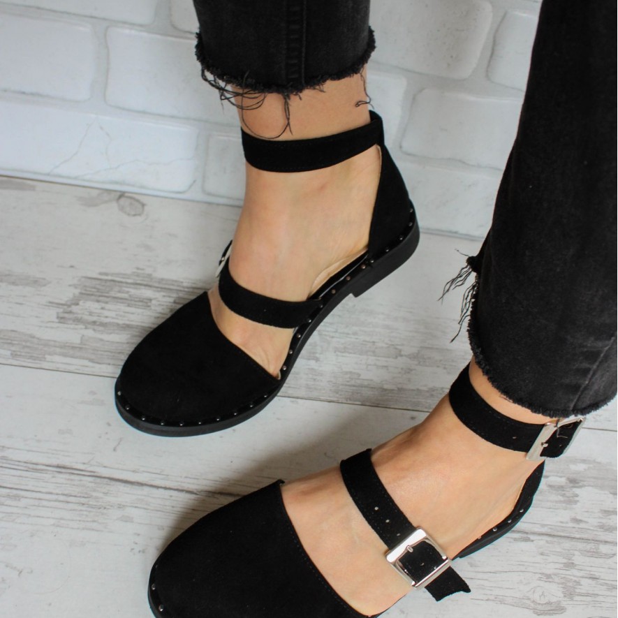 .Pantofi -  Double Belt -  Black Velur