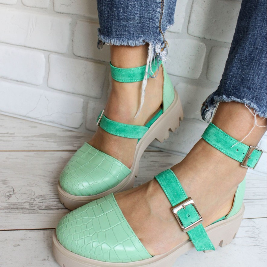 .Pantofi -  Double Belt -  Croco Lime 
