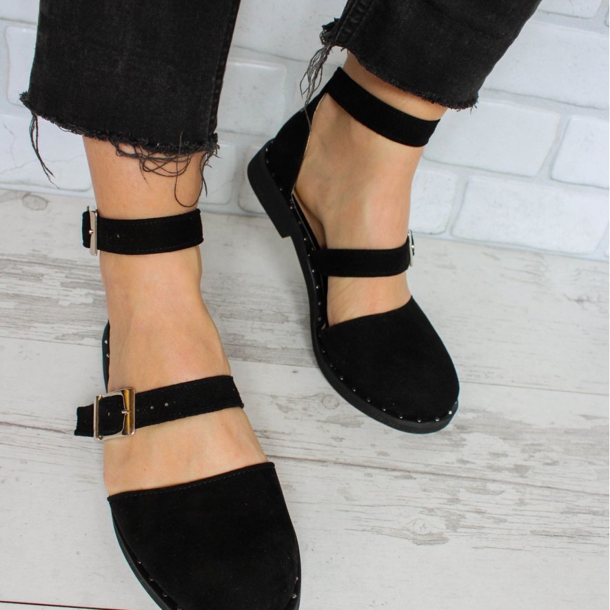 .Pantofi -  Double Belt -  Black Velur