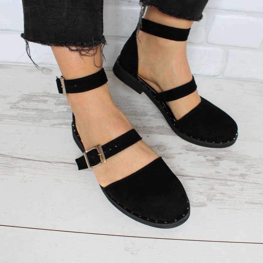 .Pantofi -  Double Belt -  Black Velur