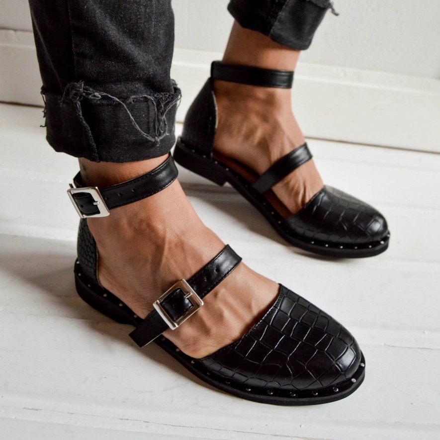 .Pantofi -  Double Belt - Croco Black