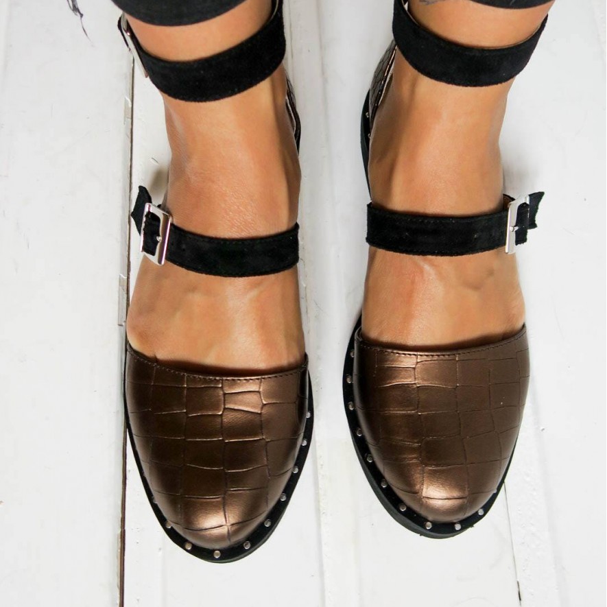 .Pantofi -  Double Belt - Croco Bronze