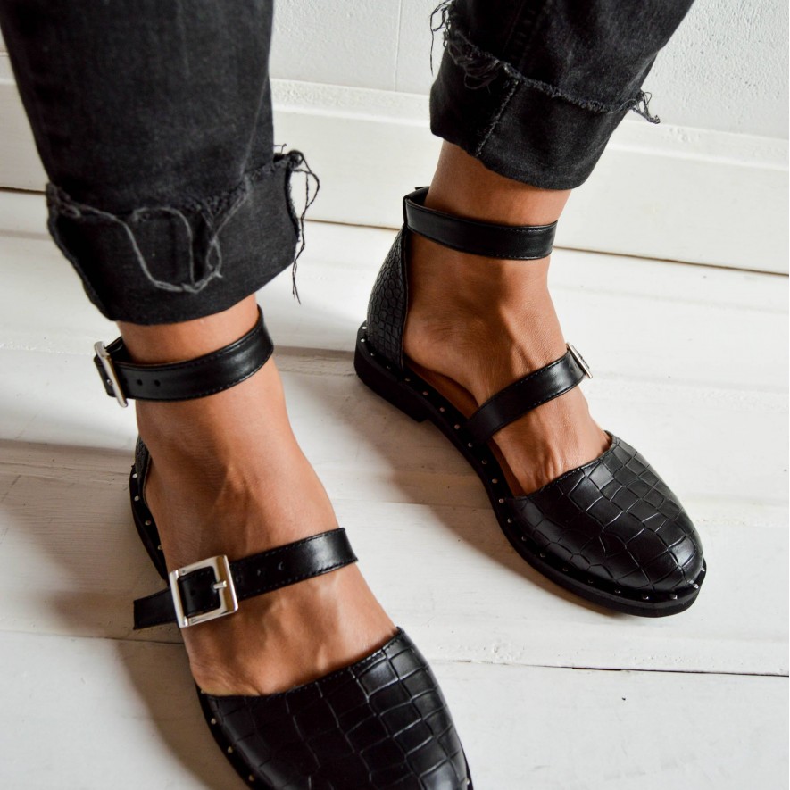 .Pantofi -  Double Belt - Croco Black