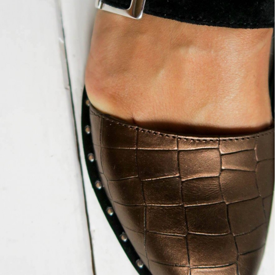 .Pantofi -  Double Belt - Croco Bronze