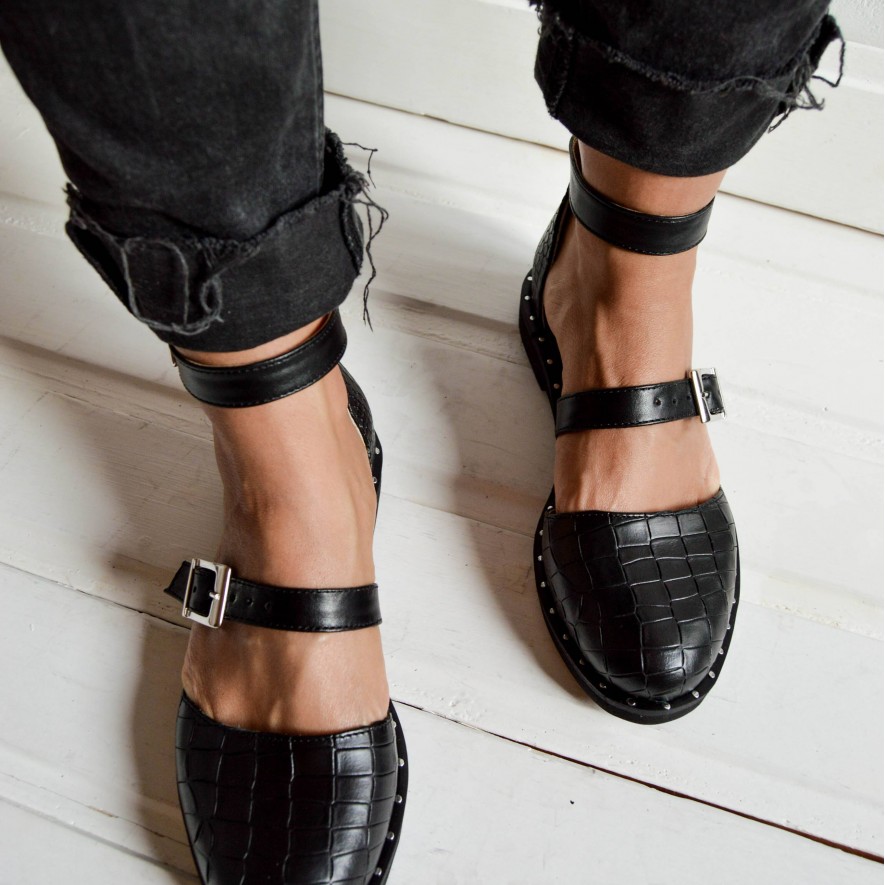 .Pantofi -  Double Belt - Croco Black