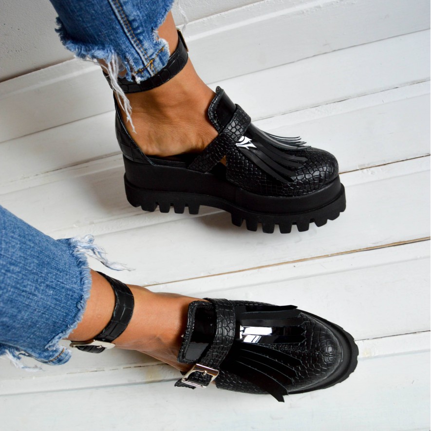 *Pantofi - Amur - Croco Black