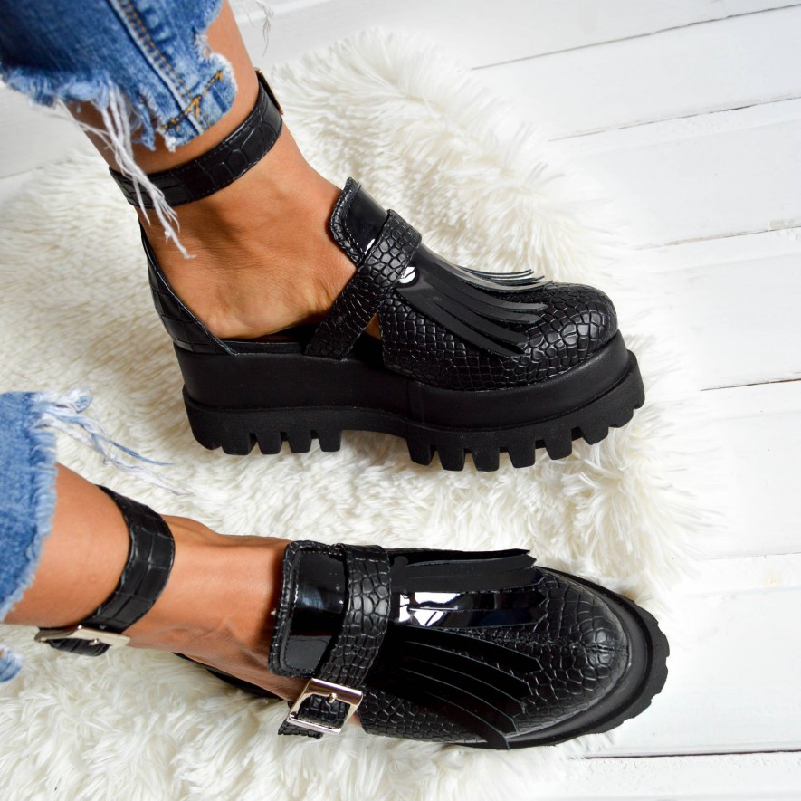 *Pantofi - Amur - Croco Black