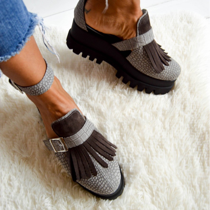 *Pantofi - Amur - Croco Grey