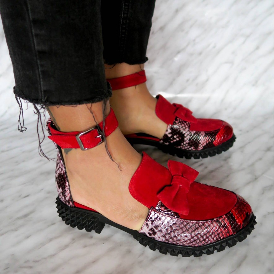 .Pantofi - Bow - Snake Red