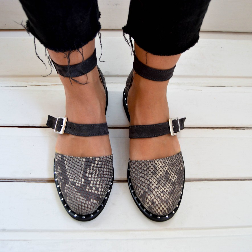 .Pantofi -  Double Belt - Snake Grey