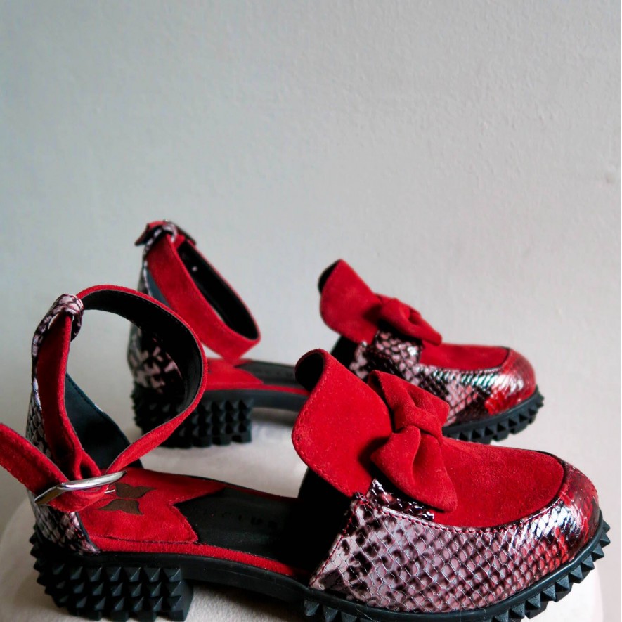 .Pantofi - Bow - Snake Red