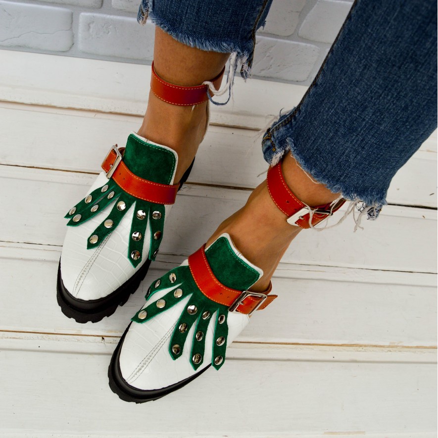 *Pantofi - Amur - Croco White