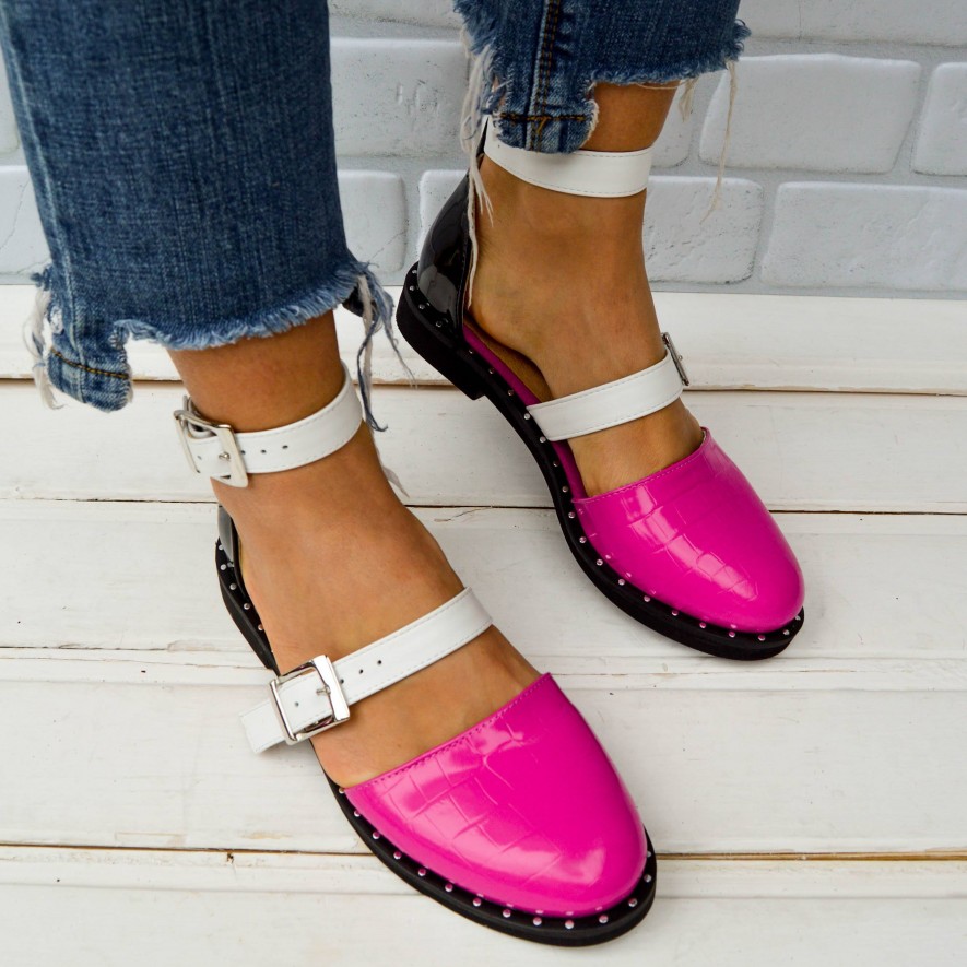 .Pantofi -  Double Belt - Croco Pink 
