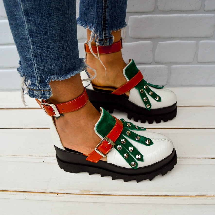 *Pantofi - Amur - Croco White