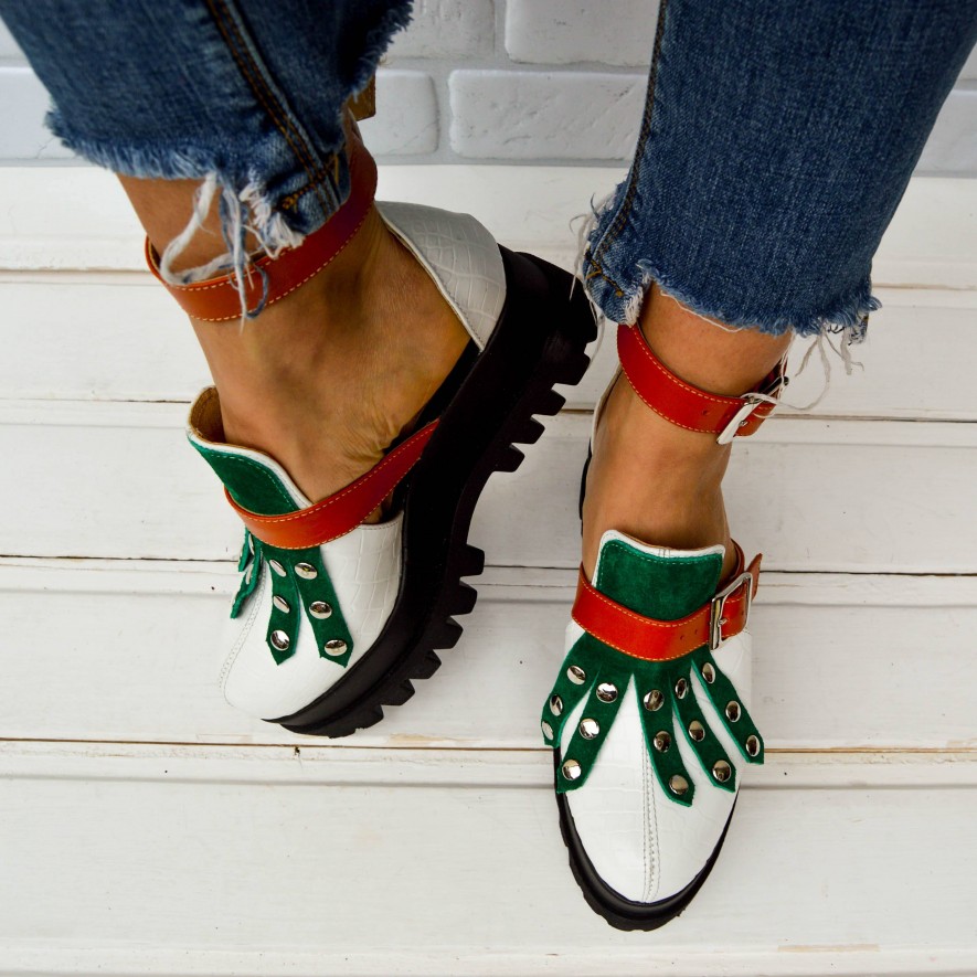 *Pantofi - Amur - Croco White