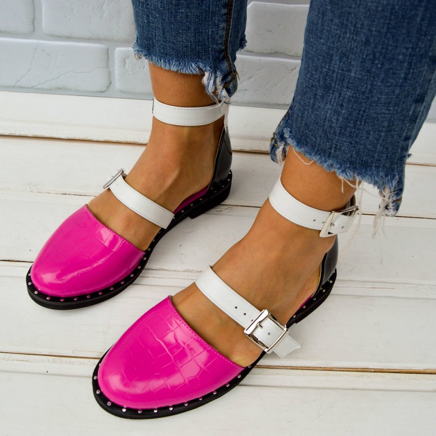 .Pantofi -  Double Belt - Croco Pink 