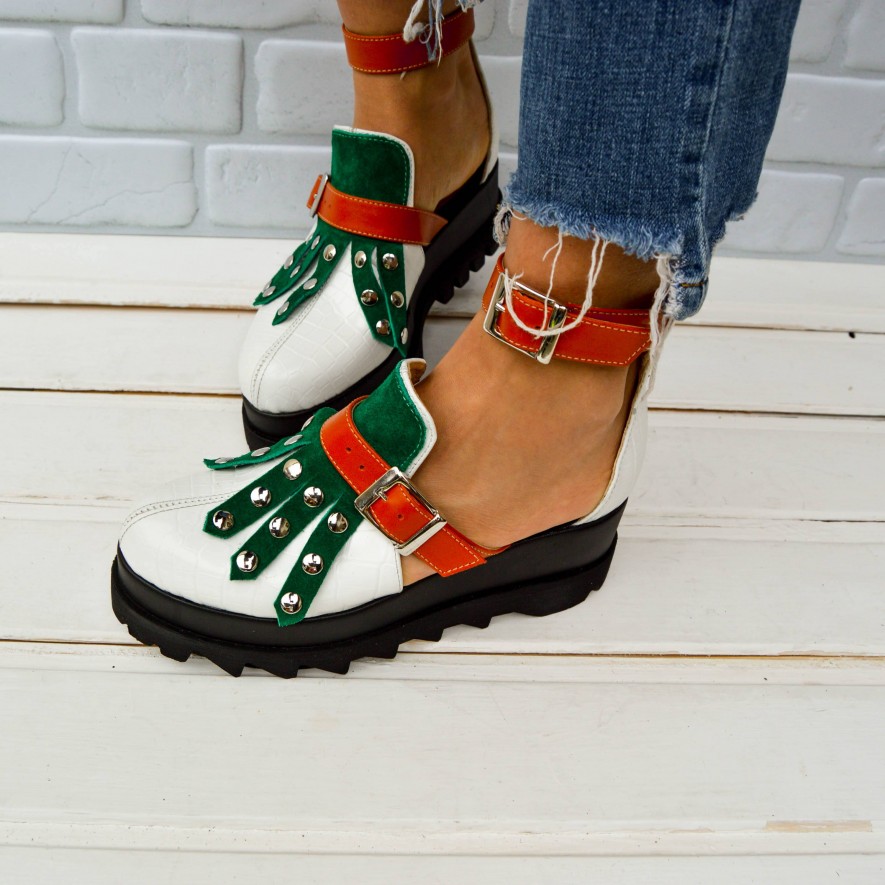 *Pantofi - Amur - Croco White