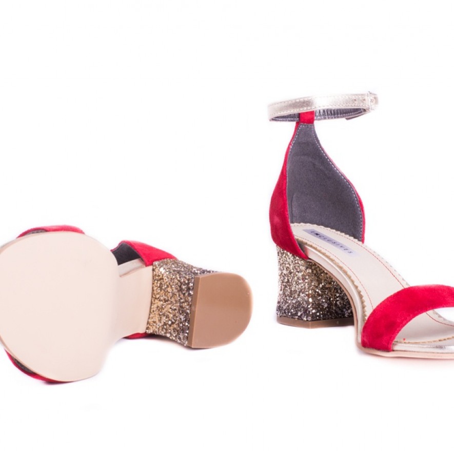 Sandale - Glitter & Leather - Red - 5cm