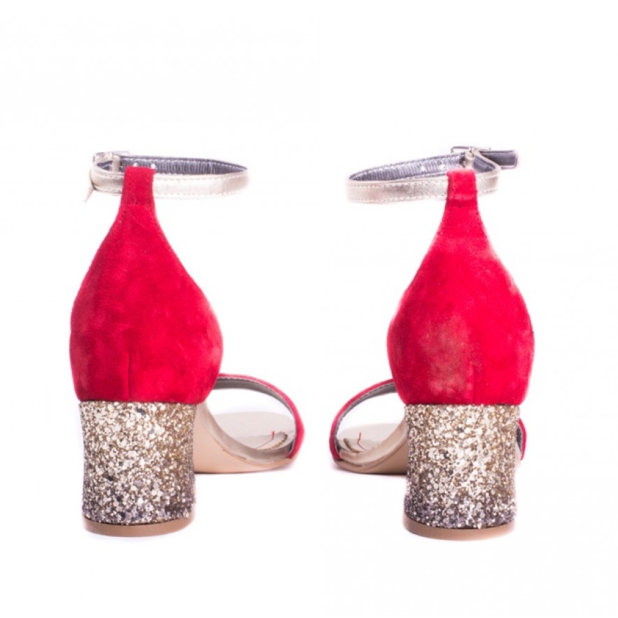 Sandale - Glitter & Leather - Red - 5cm