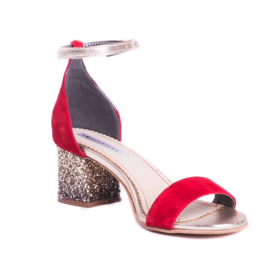 Sandale - Glitter & Leather - Red - 5cm