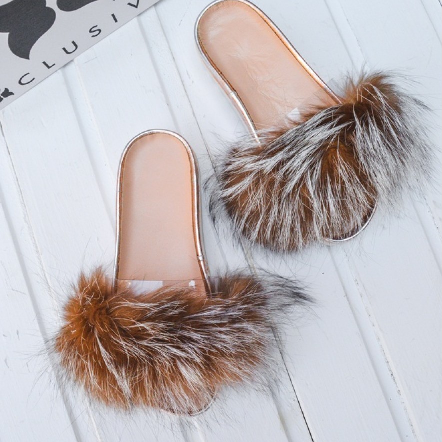 Papuci - Fox Fur - Brown