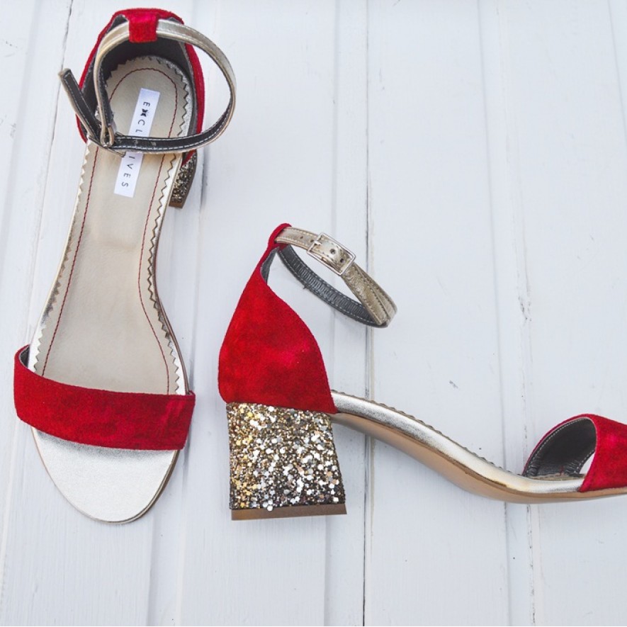 Sandale - Glitter & Leather - Red - 5cm