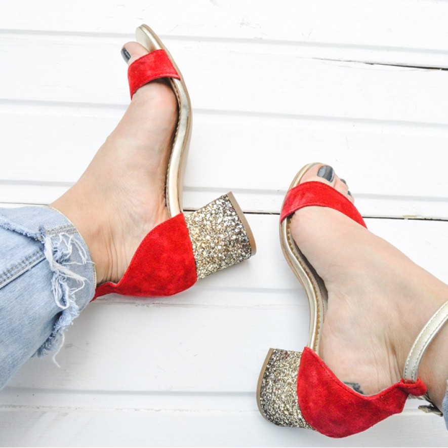 Sandale - Glitter & Leather - Red - 5cm