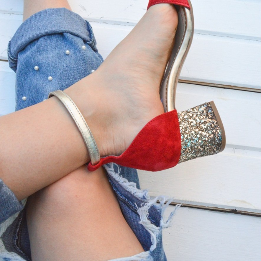 Sandale - Glitter & Leather - Red - 5cm