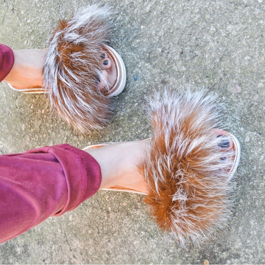 Papuci - Fox Fur - Brown