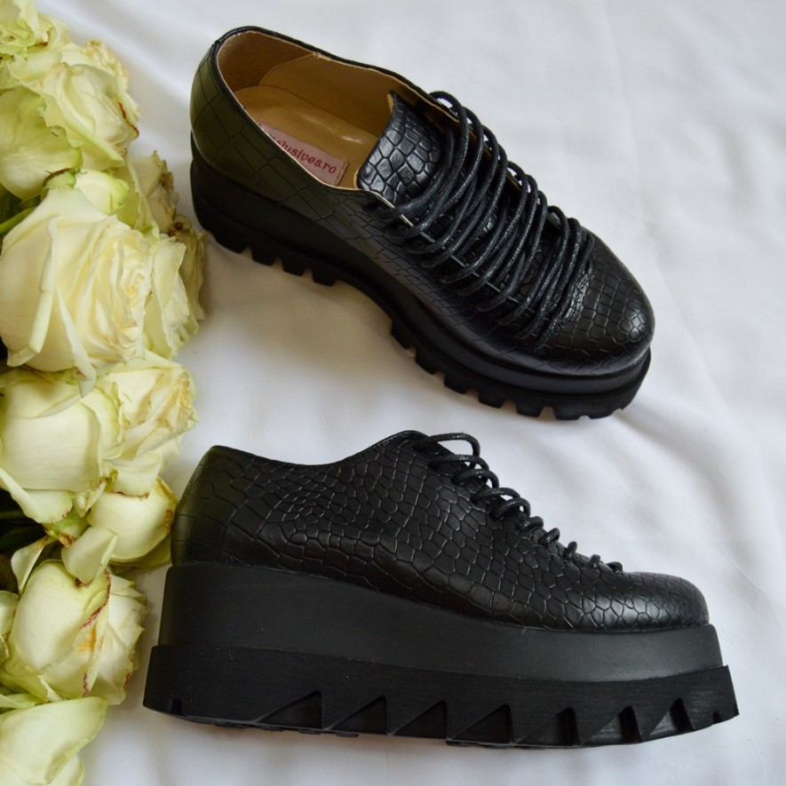 *Pantofi - .Lyon - Croco Black