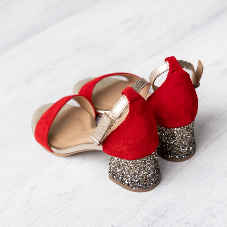 Sandale - Glitter & Leather - Red - 5cm